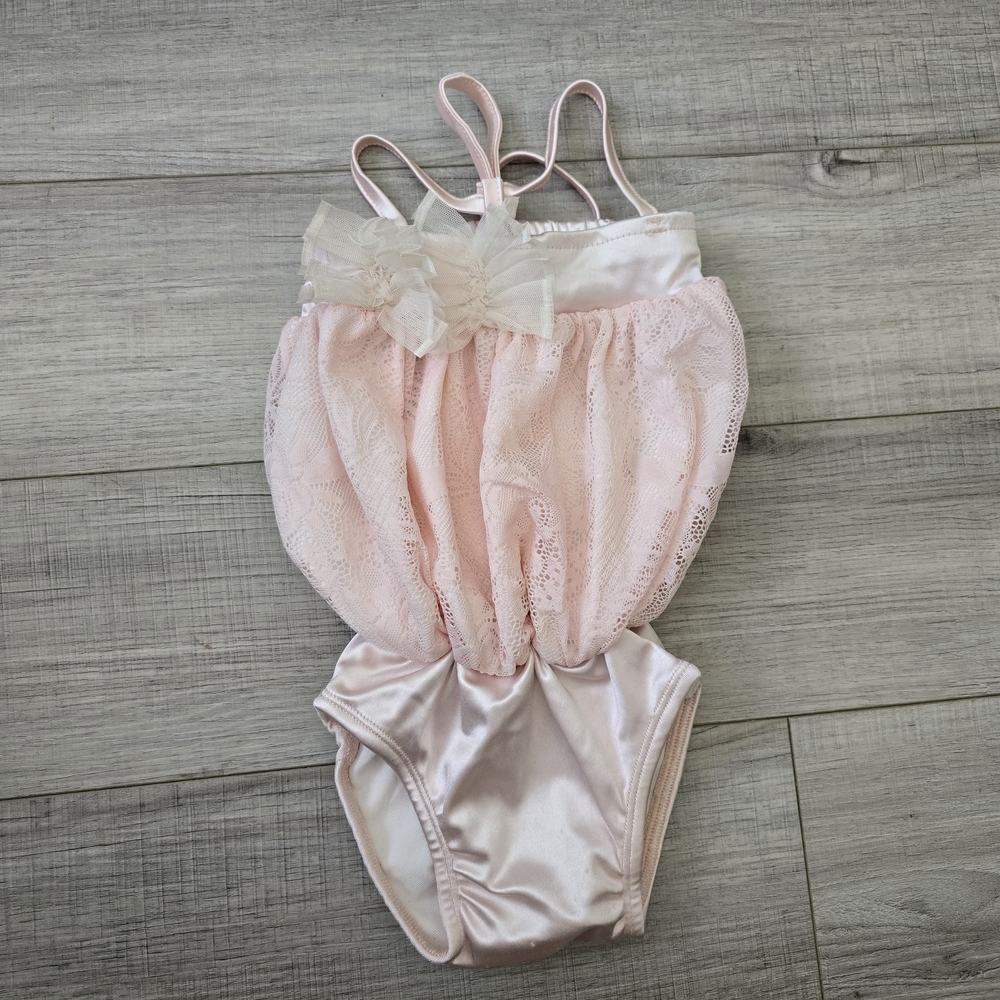 RARE Dollcake Vintage Soft Baby Pink Satin & Lace Baby Swimsuit One Piece Size 2